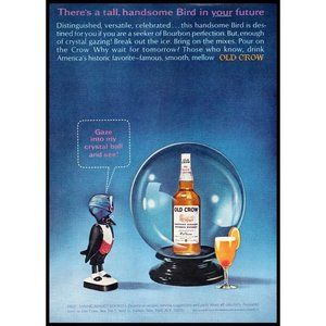 1965 Old Crow Bourbon Vintage Print Ad Crystal Ball Fortune Teller Wall Art